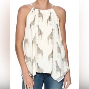 Ella Moss Ivory Giraffe Print 100% Silk Halter Blouse
